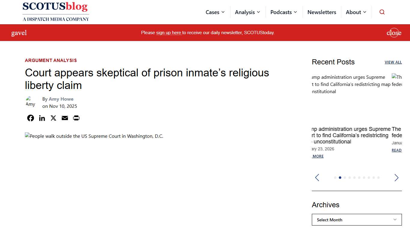 Court appears skeptical of prison inmate’s religious liberty claim - SCOTUSblog